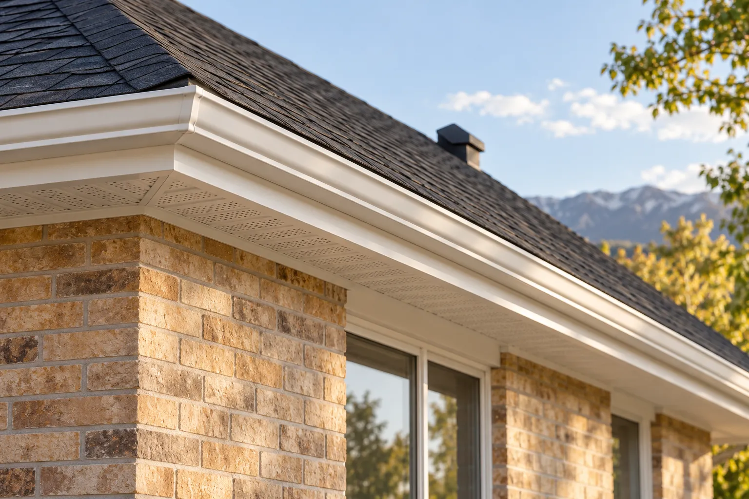 Illustrative roof eave, gutter and soffit