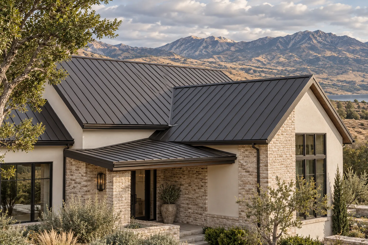 Illustrative home with a dark standing-seam metal roof